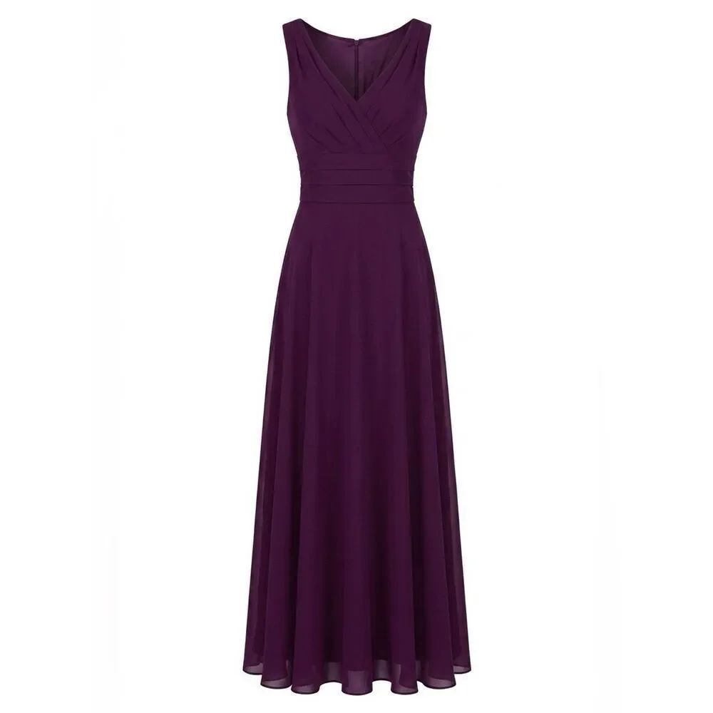 Azazie Grape Sleeveless Chiffon Maxi Dress Size 6